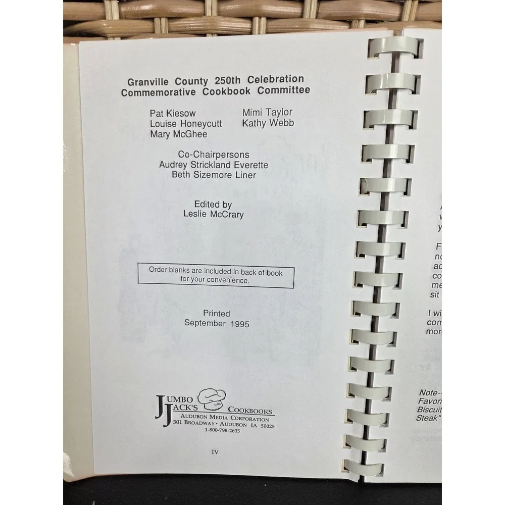 Granville County‎ North Carolina Commemorative Cookbook 1996 Vintage Spiral